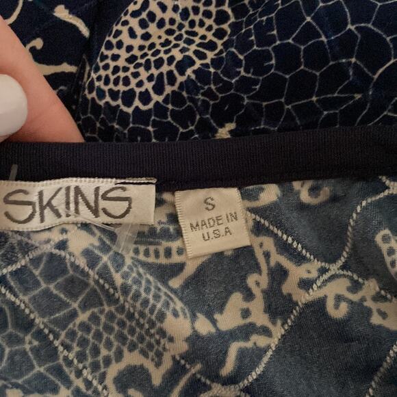 Snoskins Blue & Cream Stretch Pull On Midi Skirt, Size S - Picture 6 of 7